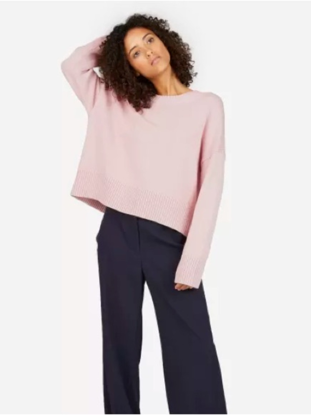 Everlane The Soft Cotton Square Crewneck Sweater in Pale Pink